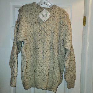 NWT Innisfree Irish Cable Knit Long Sleeve Pullover Sweater Large Beige Wool